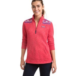 VINEYARD VINES Shep Shirt Whale Isle 1/4 Zip Pullover Red Holiday Nordic Trim Sm